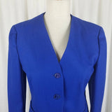 Vintage Pendleton Collarless Pure Virgin Wool Cobalt Blazer Jacket Womens 6 USA