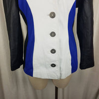 Chia Colorblock Leather Jacket Womens sz L Blue Black White Avant Garde 80s Rock