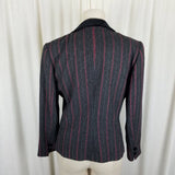 Vintage Sasson Velvet Collar Red Pinstriped Cropped Blazer Jacket Womens 12 13