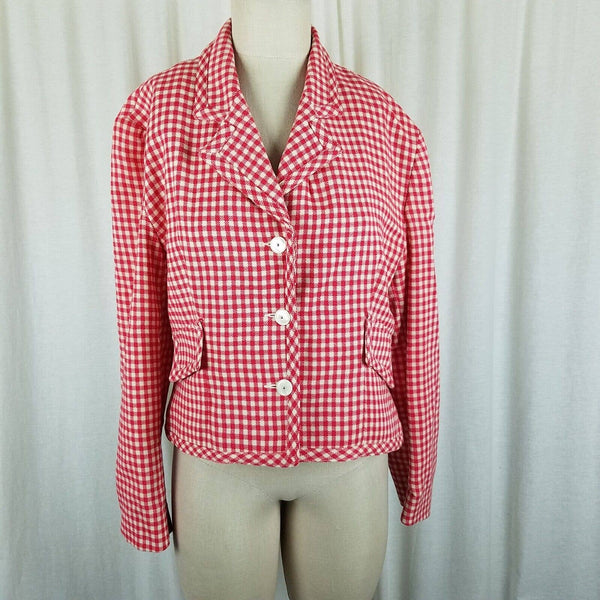 Vintage Bergdorf Goodman On The Plaza NY Gingham Check Jacket Blazer Womens 12