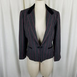 Vintage Sasson Velvet Collar Red Pinstriped Cropped Blazer Jacket Womens 12 13