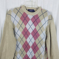 Vintage Denver Dry Goods Argyle Apres Ski Geometric Knit Sweater Mens L 80s 90s