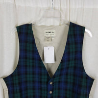 Vintage AKA Eddie Bauer Wool Tartan Plaid Pointed Vest Mens L Waistcoat USA 90s