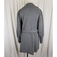 Vintage Montgomery Ward Grey Wool Tie Sash Trench Coat Peacoat Womens M 70s USA