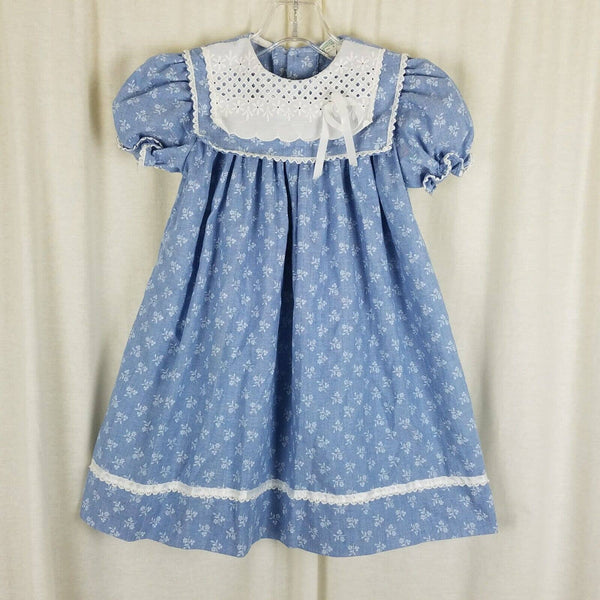 Vintage Peaches N Cream Sailor Collar Calico Twirl Dress Girls 6 Cornflower USA