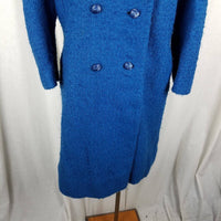 Vintage Cobalt Blue Mid Century Boucle Double Breasted Peacoat Womens S USA MCM