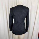 Vintage Saville Wool Collarless Jacket Blazer Womens 4 Charcoal Gray Crest Buttons USA