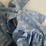 Vintage Peaches N Cream Sailor Collar Calico Twirl Dress Girls 6 Cornflower USA