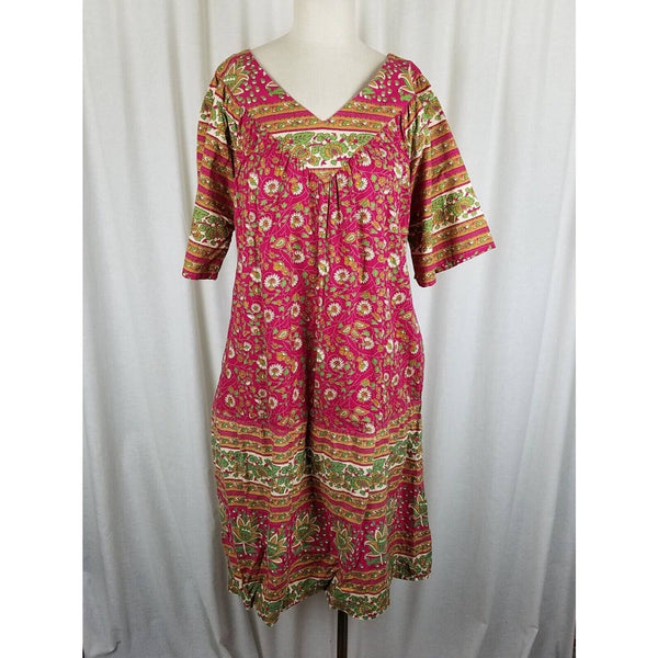 Vintage 70s Kaftan Hawaiian Dress MuuMuu Womens M L VNeck Floral Midi Tiki Luau