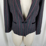 Vintage Sasson Velvet Collar Red Pinstriped Cropped Blazer Jacket Womens 12 13