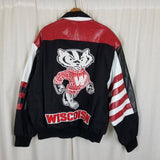 Vintage Jeff Hamilton Design Wisconsin Badgers Leather Bomber Jacket Mens XL USA