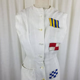 Vintage Mid Century Nautical Flags Woven Button Up Shirt Coat Dress Womens S