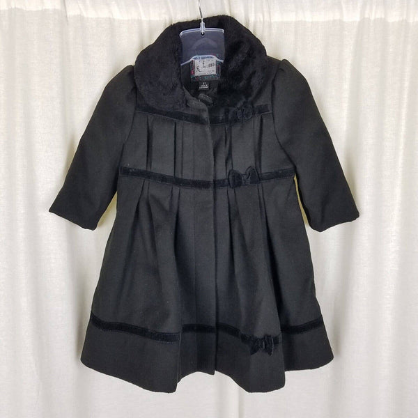 Rothschild Faux Fur Collar Velvet Trim Vegan Wool Princess Coat Peacoat Girls 2T