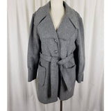 Vintage Montgomery Ward Grey Wool Tie Sash Trench Coat Peacoat Womens M 70s USA