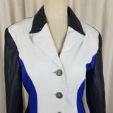 Chia Colorblock Leather Jacket Womens sz L Blue Black White Avant Garde 80s Rock