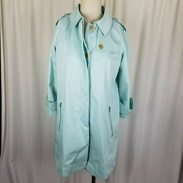 Talbots Petites Swing Rain Trench Coat Womens PS Placket Front Light Spring Blue