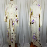 Vintage MARUKYO Kimono Wrap Maxi Robe Purple Made in Japan Asian Cosplay 57” Tie