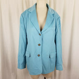 LL Bean Wool Cashmere 3 Button Riding Blazer Jacket Womens 20P Plus Seafoam Blue