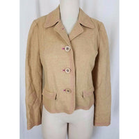 Gap Wool Twill Blazer Jacket Womens S Cropped Preppy Khaki Tan Half Belt Back