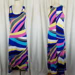 True Rock Hi Lo Psychedelic Stretch Jersey Knit Maxi Dress Womens S Assymetrical
