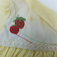 Vintage Yellow Embroidered Strawberry Bibbed Twirl Tie Dress Baby Girls 6 Months