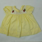 Vintage Yellow Embroidered Strawberry Bibbed Twirl Tie Dress Baby Girls 6 Months