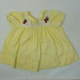 Vintage Yellow Embroidered Strawberry Bibbed Twirl Tie Dress Baby Girls 6 Months