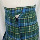 Vintage Crazy Horse Wool Tartan Plaid Pleated Long Midi Skirt Womens 5/6 Green