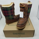 LL Bean Wicked Good Lodge Boots Shearling Wool Plaid Leather Snow Tall Womens 8