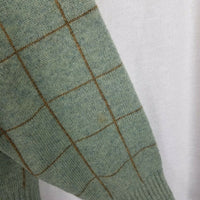 Vintage VNeck Wool Windowpane Plaid Pullover Knit Sweater Mens L Green Brown