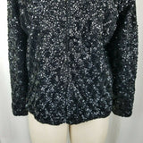 Vintage European Heavily Beaded Black Satin Cocktail Blazer Jacket Womens 40