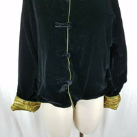 Vintage Reversible Black Velvet Frog Closures Jacket Chinese Metallic Womens L