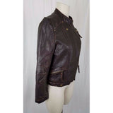 Paparazzi Vegan Leather Moto Jacket Womens L Brown Envelope Asymmetrical Closure