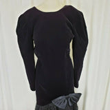 Vintage Samantha Black Velvet Lace Bow Tiered Dress Womens 12 Goth Madonna 80s