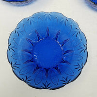 Avon Royal Sapphire Cobalt Blue Glass Cereal Soup Bowls Leaf Fan France Set of 4