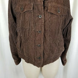 LL Bean Petites Chocolate Brown Corduroy Trucker Style Jean Jacket Womens LP