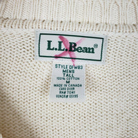 Vintage LL Bean 100% Cotton VNeck Pullover Sweater Mens MT Tall Cream Off White