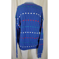 Vintage Izod VNeck Diamond Cricket Cable Knit Sweater Mens L England Blue 80s