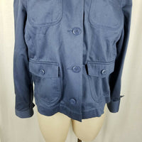 LL Bean Cotton Full Button Up Safari Field Jacket Blazer Womens L Blue Riding