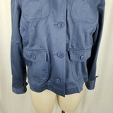 LL Bean Cotton Full Button Up Safari Field Jacket Blazer Womens L Blue Riding