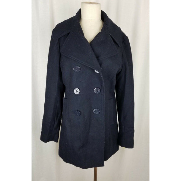 G.H. Bass Heritage Wool Double Breasted Trench Peacoat Coat Womens L Navy Blue