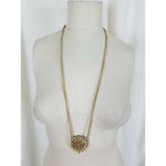 Braided Gold Rope Length Chain Circle Medallion NECKLACE Statement Piece