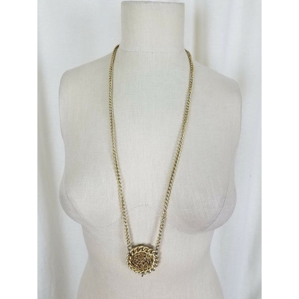 Braided Gold Rope Length Chain Circle Medallion NECKLACE Statement Piece