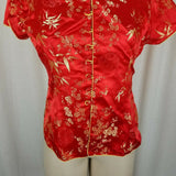 Traditional Asian Chinese Changshan Silk Top Shirt Blouse Womens L Red Floral