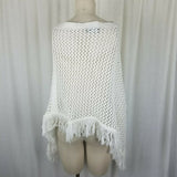 Cotton Emporium Knit Crochet Fringe Sweater Cape Poncho Womens OS Asymmetrical