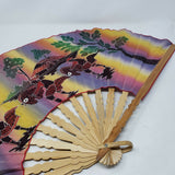 Vintage Bamboo Fabric Folding Fan Warriors on Horses Figural Scene w Landscape