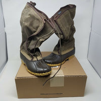 LL Bean Waxed Coated Canvas Tall Boots Womens 9M Waterproof Rubber Duck USA New