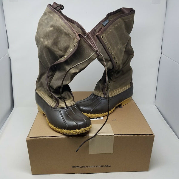 LL Bean Waxed Coated Canvas Tall Boots Womens 9M Waterproof Rubber Duck USA New