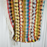 Vintage Crochet Afghan Sonic Crown Striped Print Granny Throw Blanket 55x66 Boho