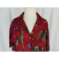 Tapestry Animals Elephants Giraffe Safari Zoo Print Tunic Blouse Top Womens M